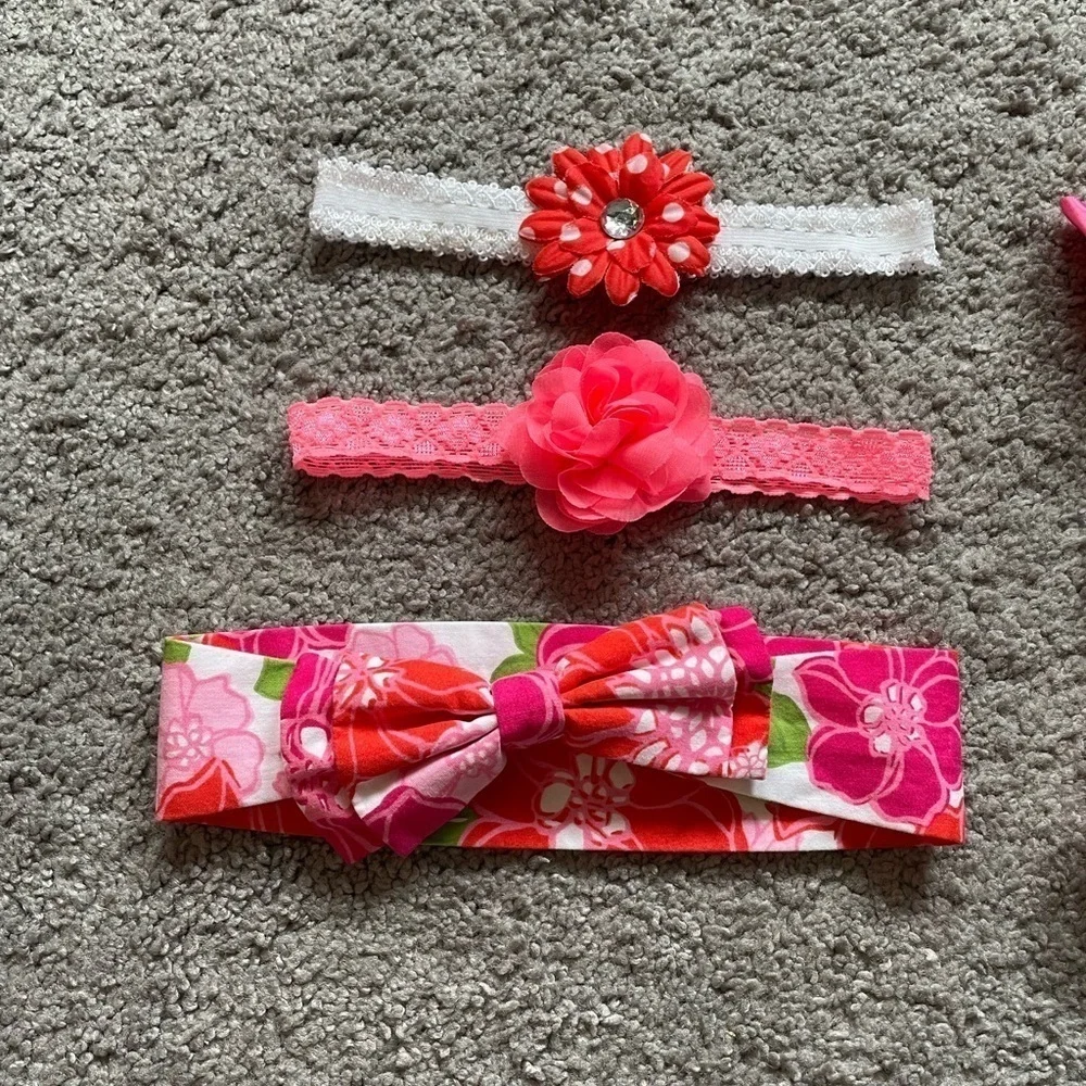 Set Of 6 Assorted Neon Pink Orange Pattern Girls Infant Toddler Headbands